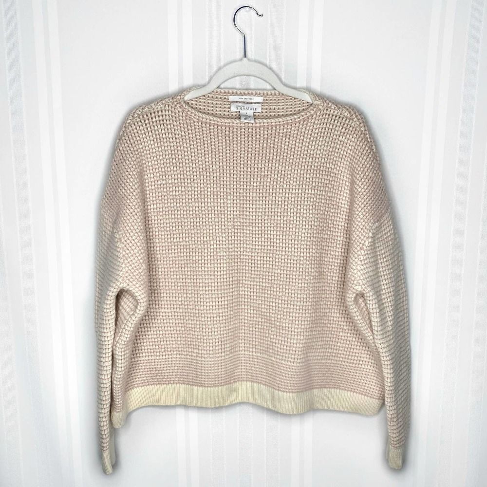 Nordstrom Signature Cashmere Boxy Waffle Knit Pink Hush Drop Sleeve Sweater
